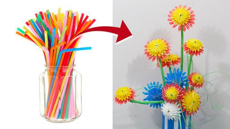 Tái chế lọ hoa từ ống hút nhựa
